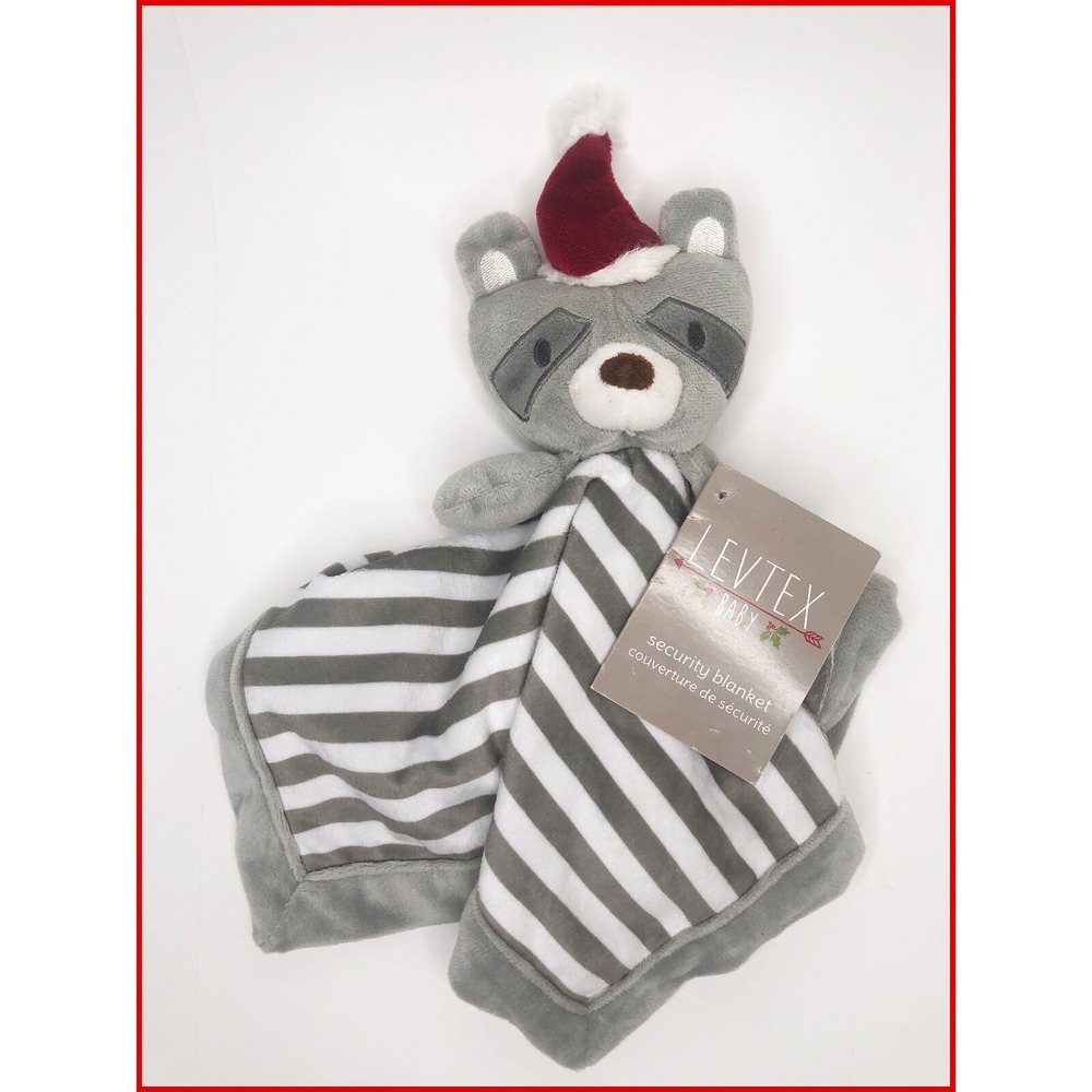 Levtex Baby Raccoon Blanket Gray White Stripe Christmas Security Lovey New